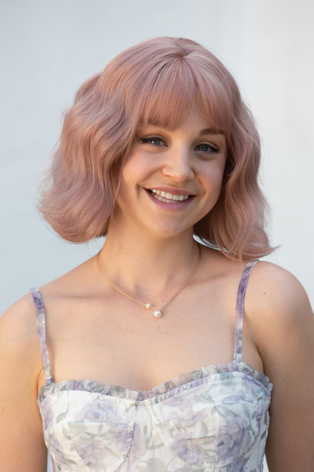 Ash Pink Wavy Synthetic Wig with Bangs Karter