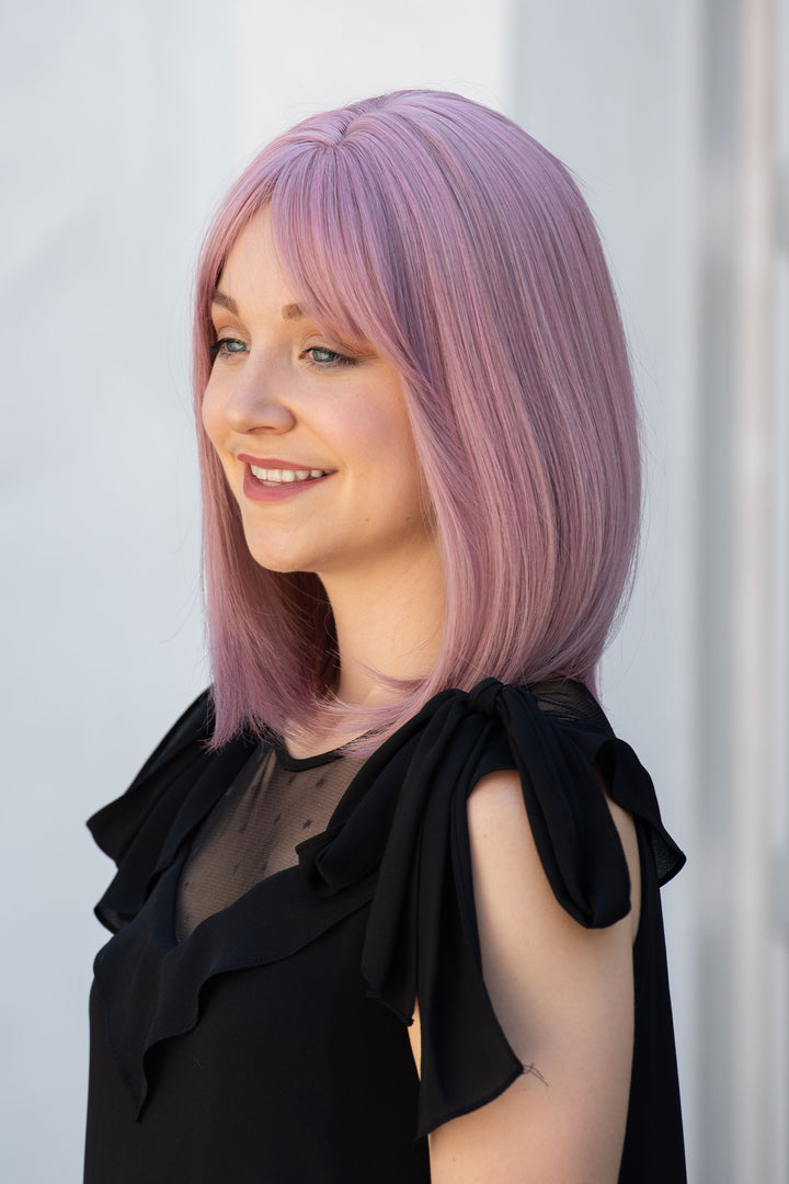 Ash Pink Straight Synthetic Bob Wig with Bangs Kate