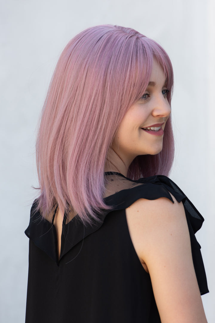 Ash Pink Straight Synthetic Bob Wig with Bangs Kate