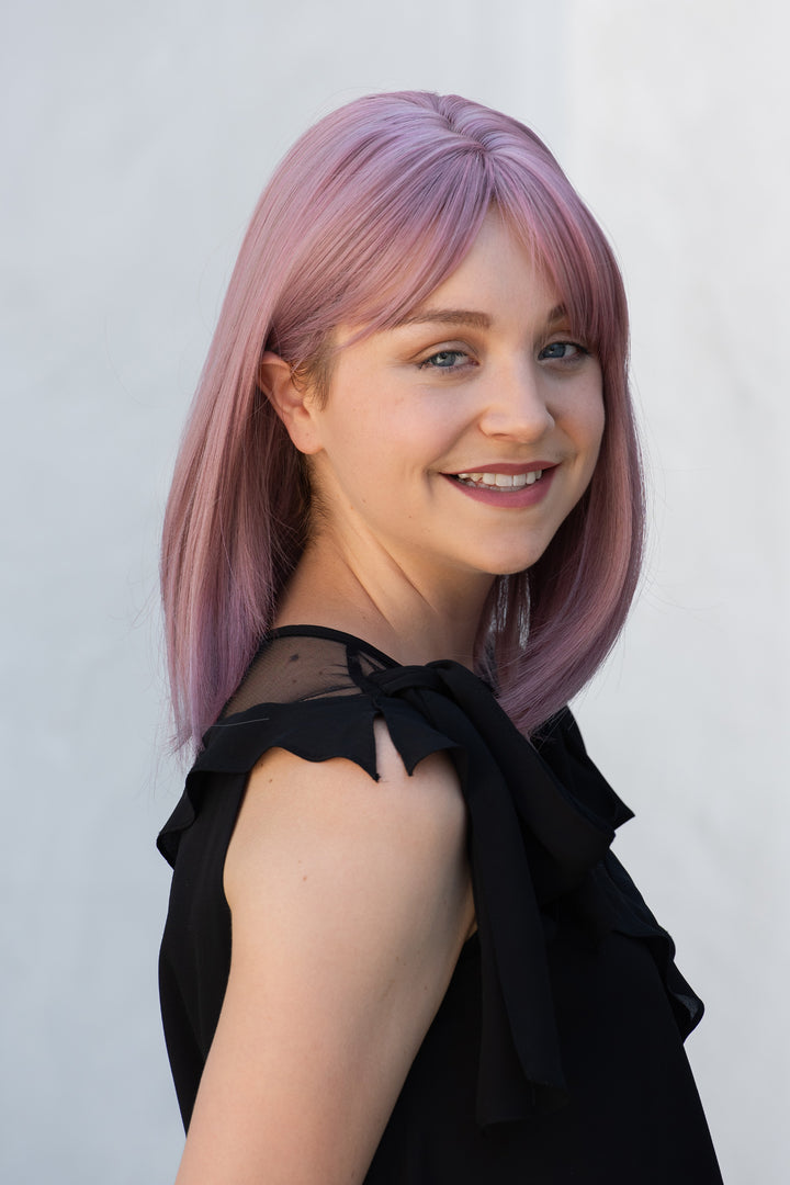 Ash Pink Straight Synthetic Bob Wig with Bangs Kate