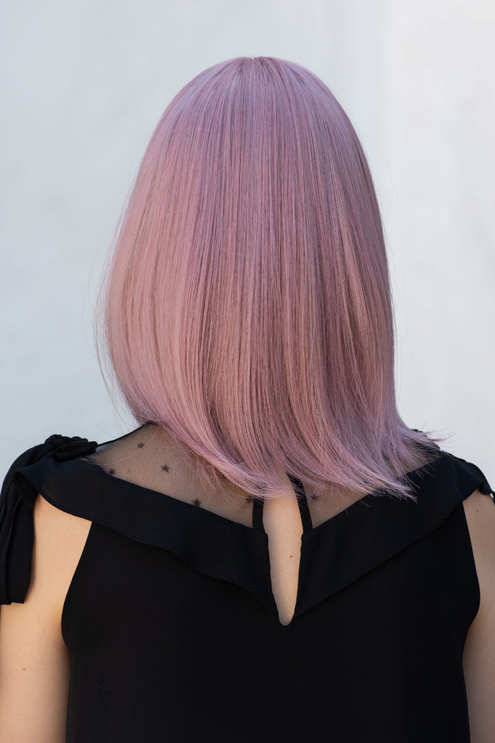 Ash Pink Straight Synthetic Bob Wig with Bangs Kate