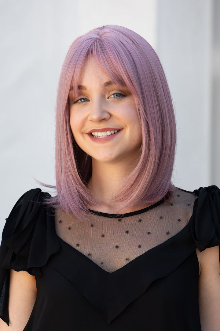 Ash Pink Straight Synthetic Bob Wig with Bangs Kate