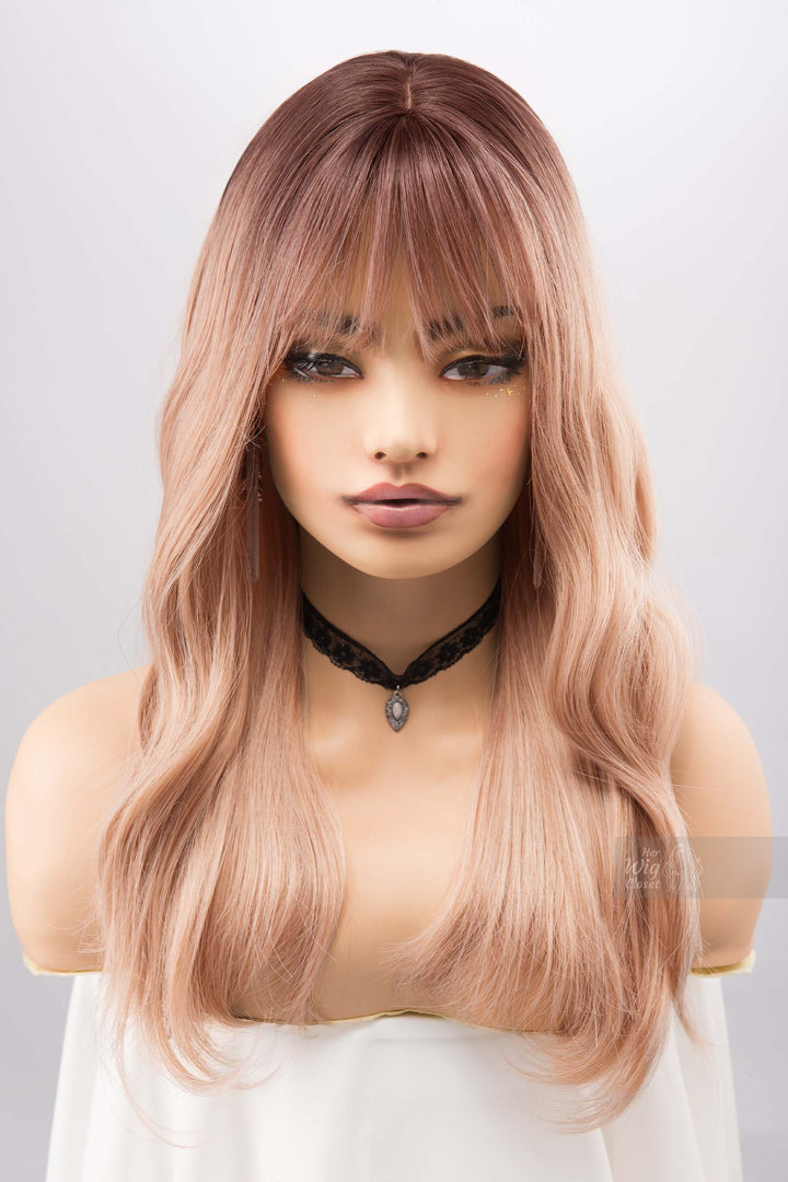 Ash Peach Ombre Blonde Wig with Bangs Kayce