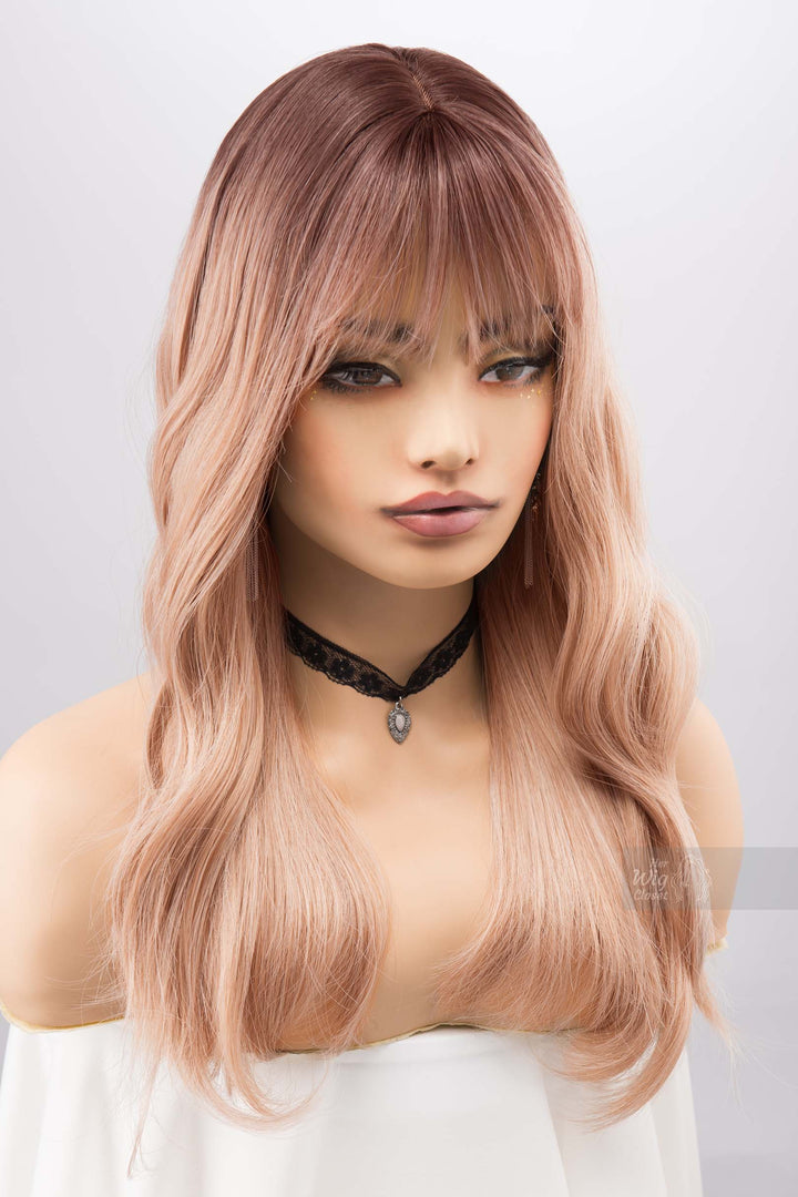 Ash Peach Ombre Blonde Wig with Bangs Kayce