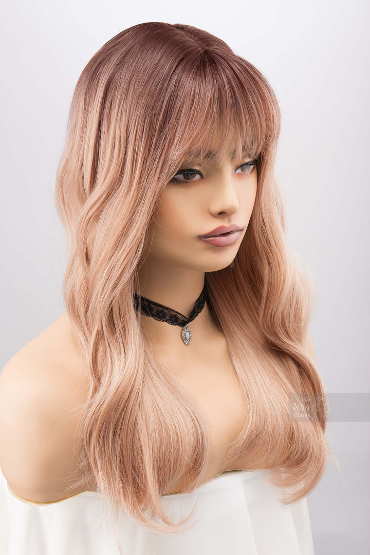 Ash Peach Ombre Blonde Wig with Bangs Kayce