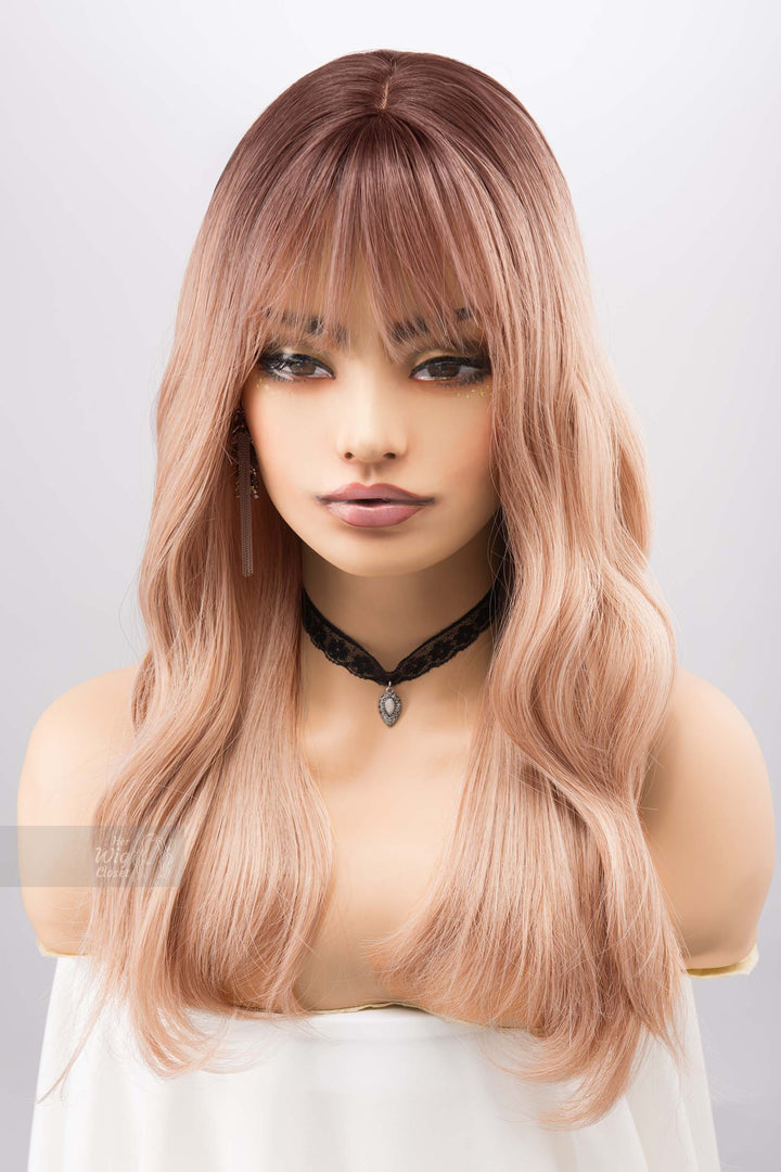 Ash Peach Ombre Blonde Wig with Bangs Kayce