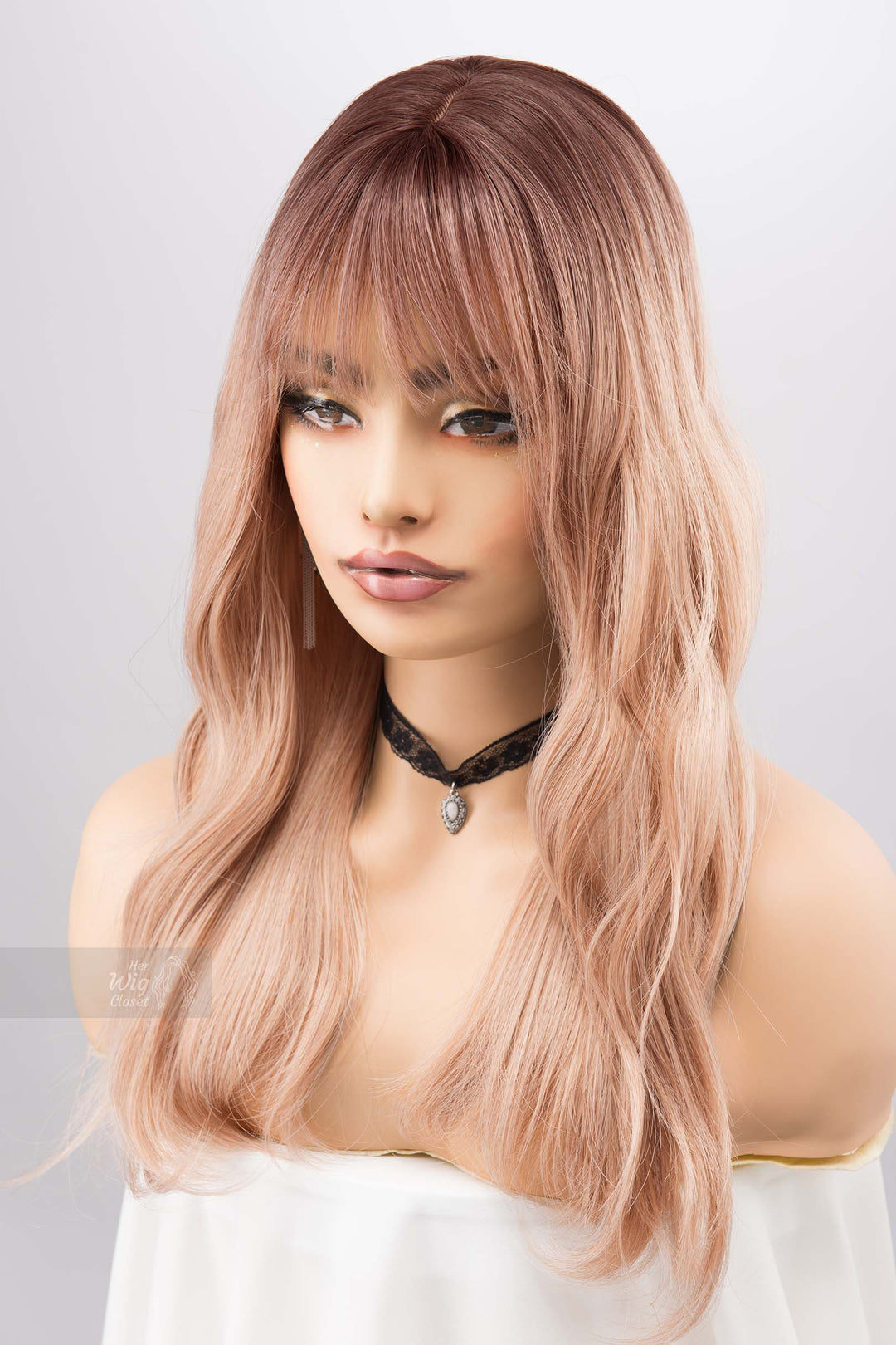 Ash Peach Ombre Blonde Wig with Bangs Kayce