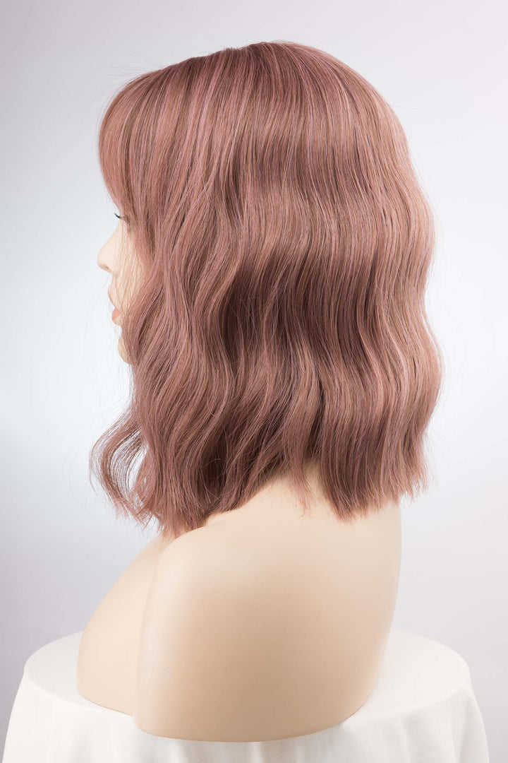 Rose Gold Pink Wavy Wig with Bangs Keily