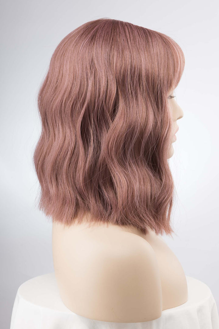 Rose Gold Pink Wavy Wig with Bangs Keily