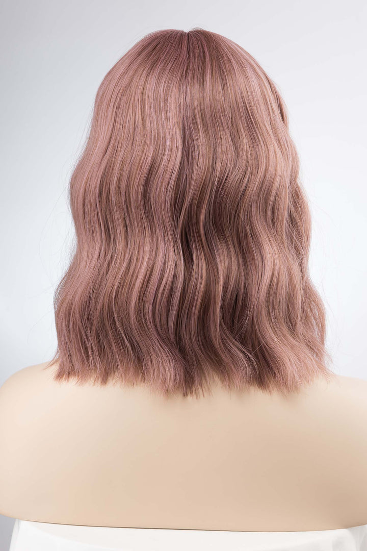 Rose Gold Pink Wavy Wig with Bangs Keily