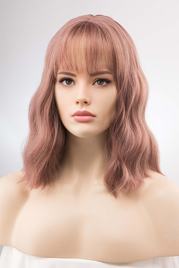 Rose Gold Pink Wavy Wig with Bangs Keily