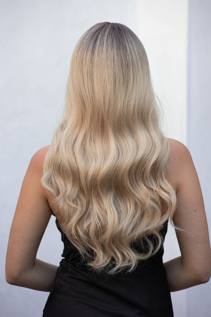 Light Blonde Ombre Wavy Synthetic Wig with Bangs Kenna