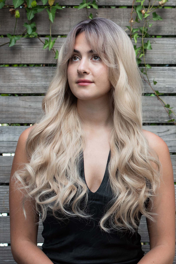 Light Blonde Ombre Wavy Synthetic Wig with Bangs Kenna