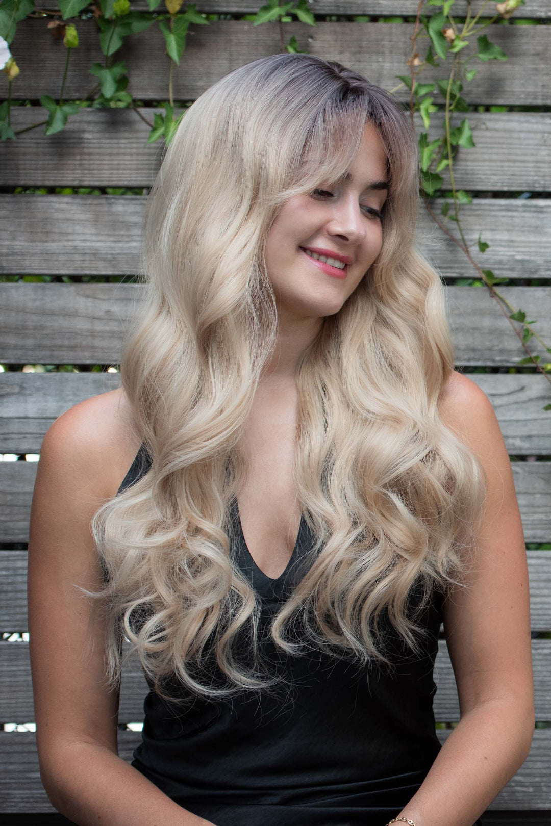 Light Blonde Ombre Wavy Synthetic Wig with Bangs Kenna
