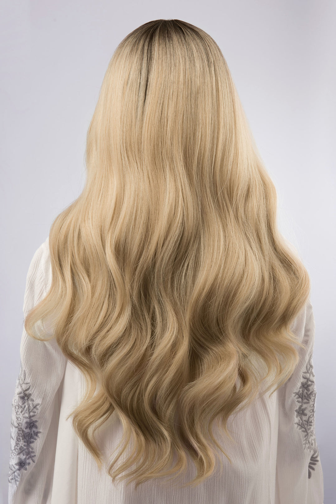 Light Blonde Wig with Bangs Long Wavy Wig with Dark Roots Kenna