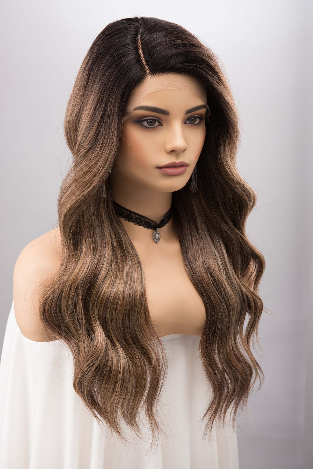 Golden Brown Caramel Blonde Balayage Lace Front Wig with Dark Roots KYLAN