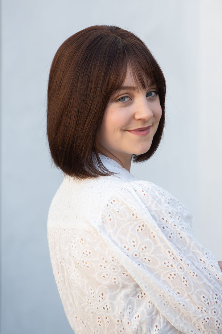 Bob Cut Straight Hair Wig Natural Brown Brunette Wig with Bangs