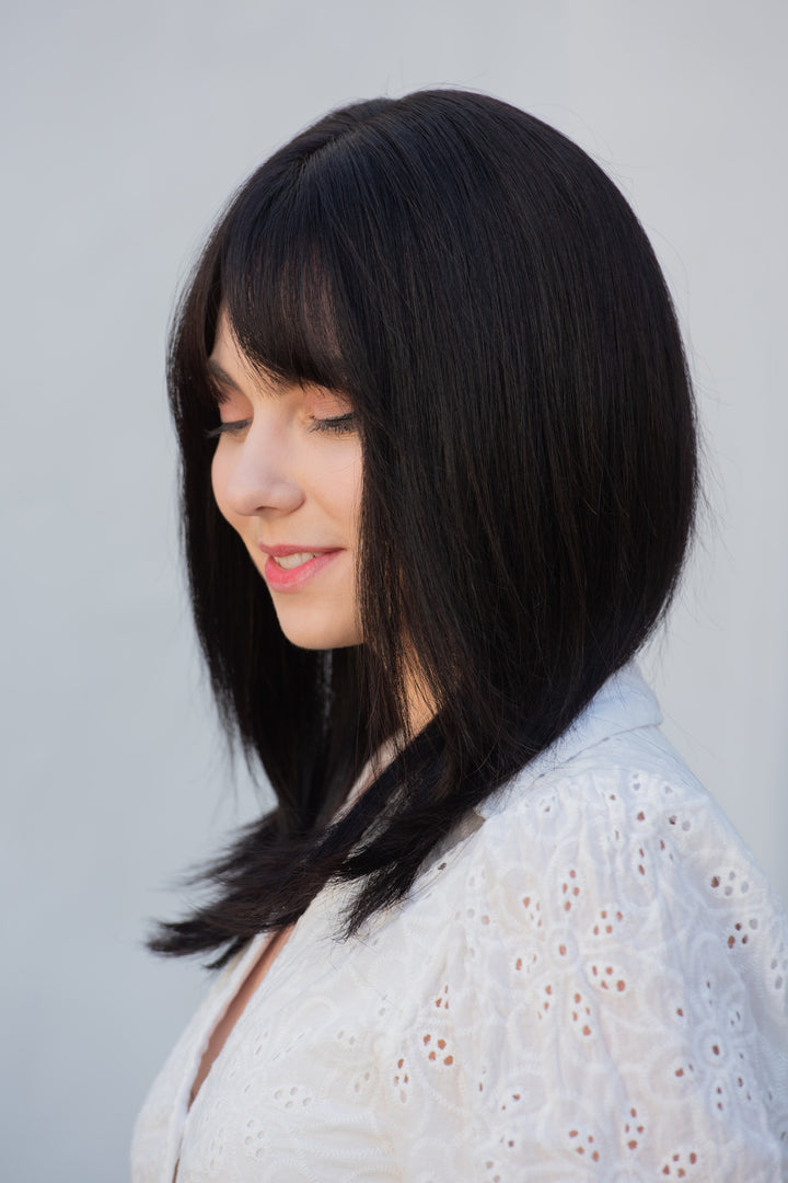 Straight Long Bob Cut Wig Natural Black Wig with Bangs