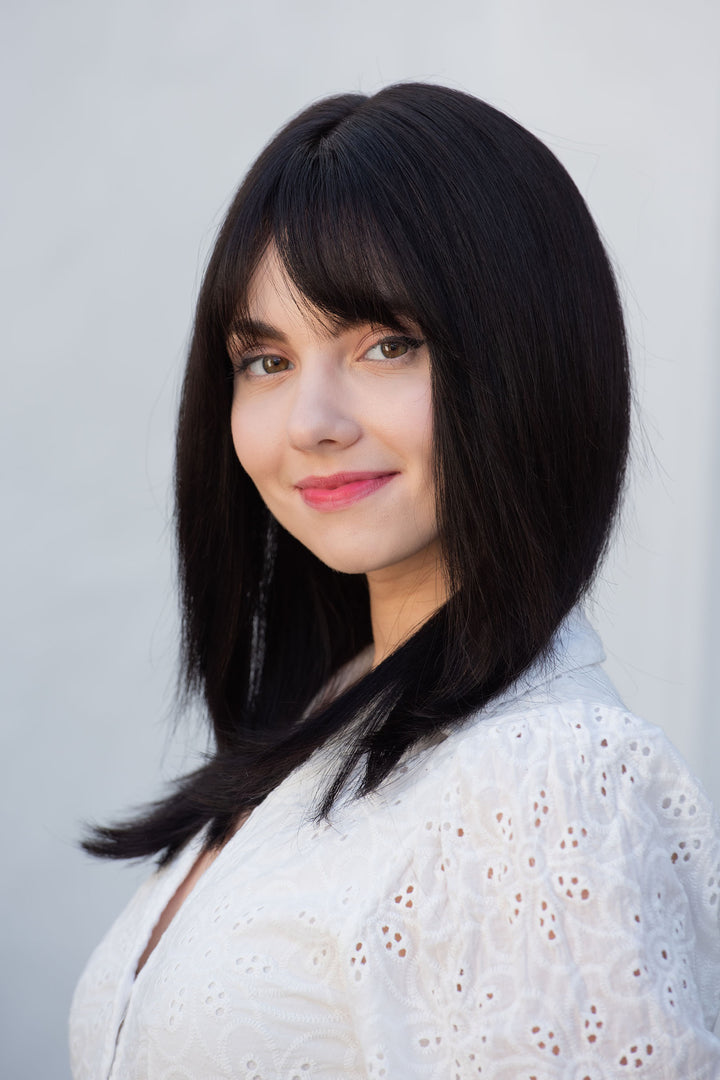 Straight Long Bob Cut Wig Natural Black Wig with Bangs