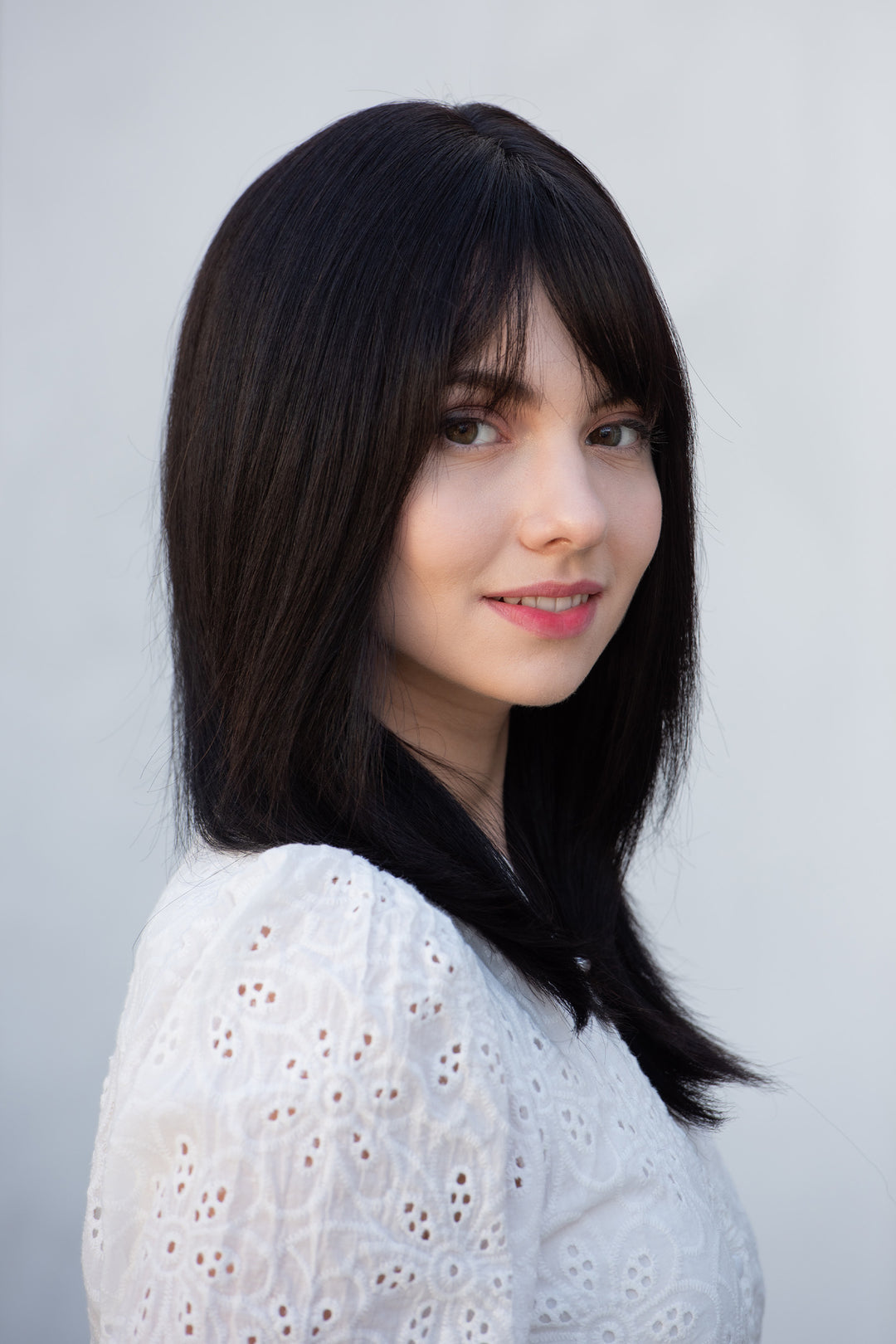 Straight Long Bob Cut Wig Natural Black Wig with Bangs