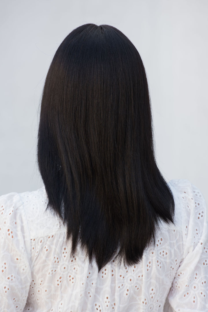 Straight Long Bob Cut Wig Natural Black Wig with Bangs