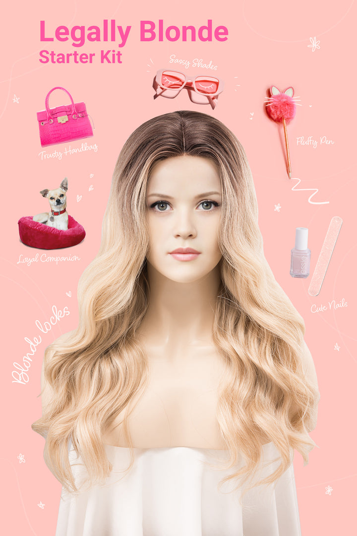 Dark Roots Creamy Blonde Natural Ombre Wavy Lace Front Wig Virginia Elle Look