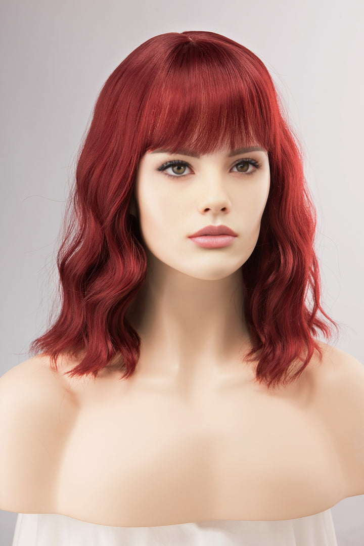 Burgundy Red Wavy Wig with Bang | Leslie
