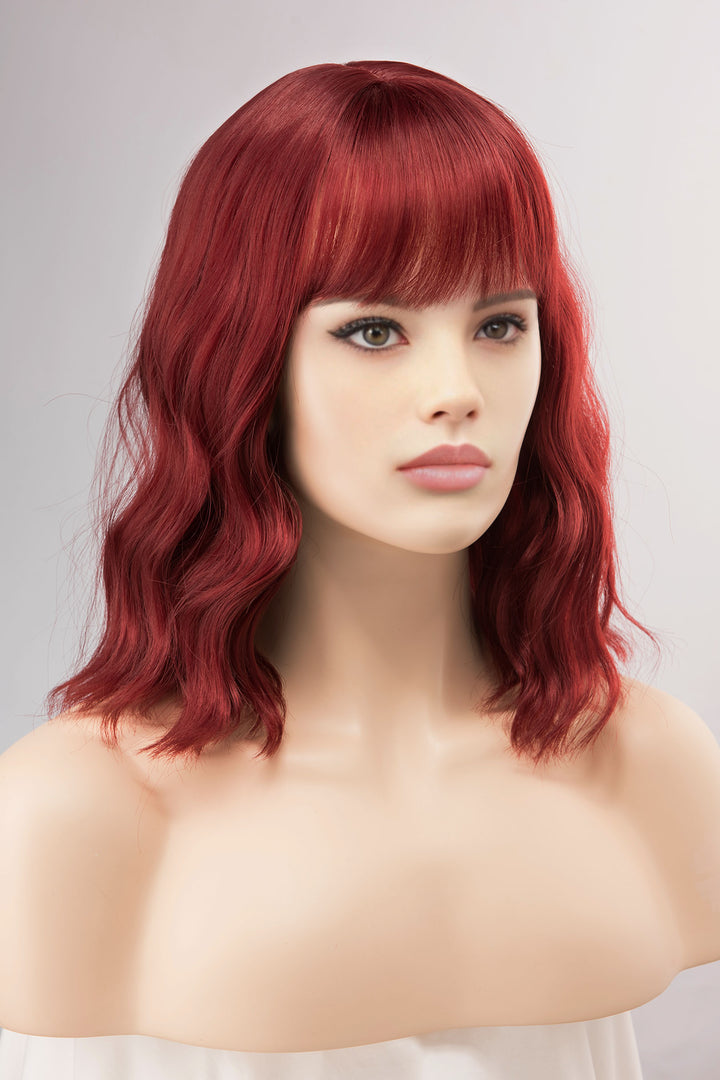 Burgundy Red Wavy Wig with Bang | Leslie