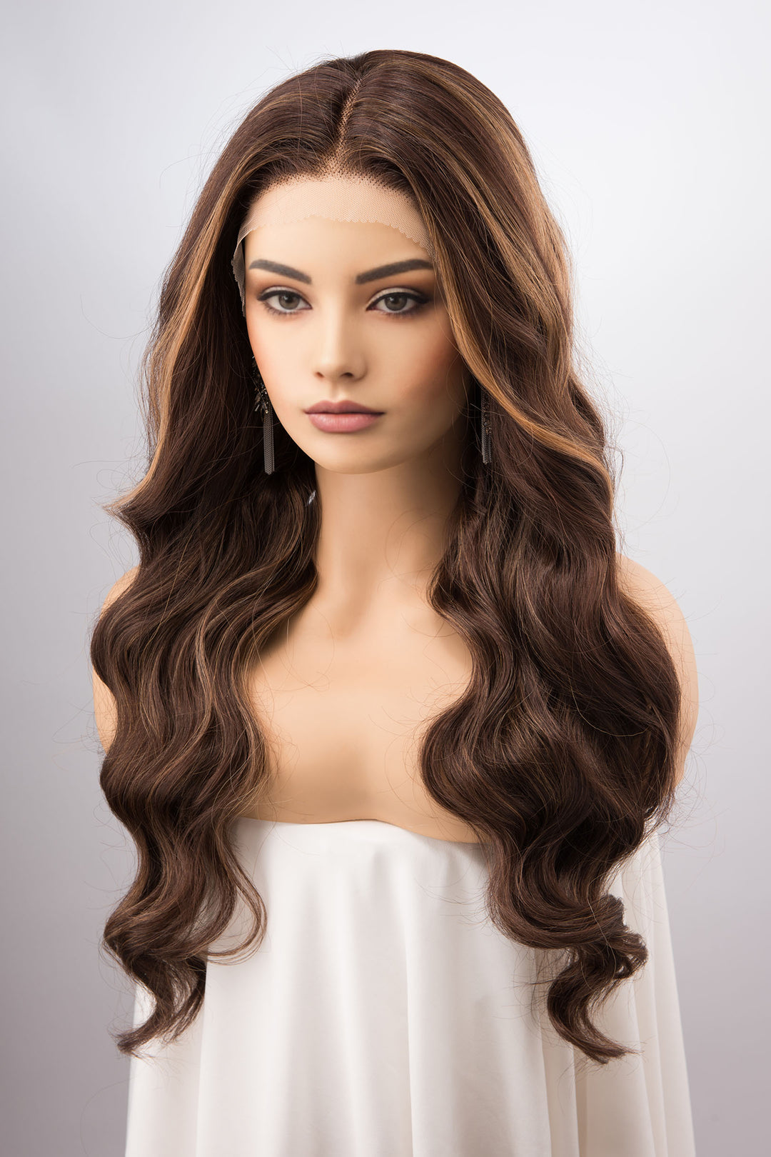 Natural Brown with Dark Blonde Highlight Balayage Lace Wig Middle Part Madeline