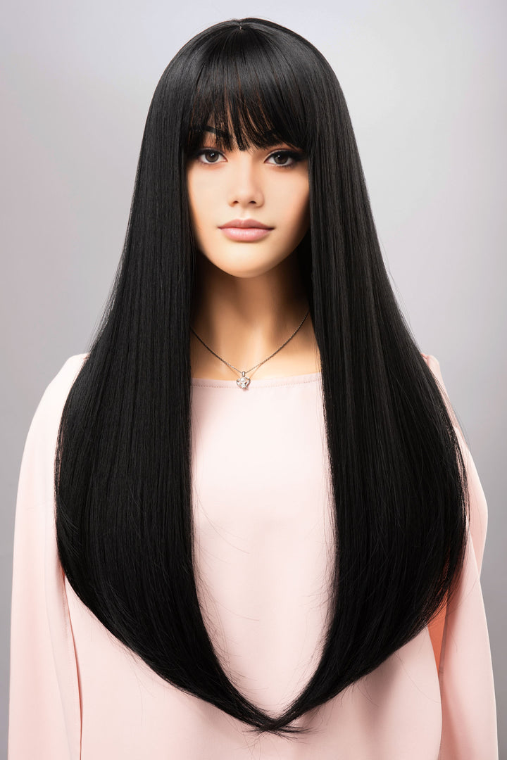 Wednesdays Cosplay Wig Black Wig with Bangs Silky Long Straight Gothic Wig Maeve