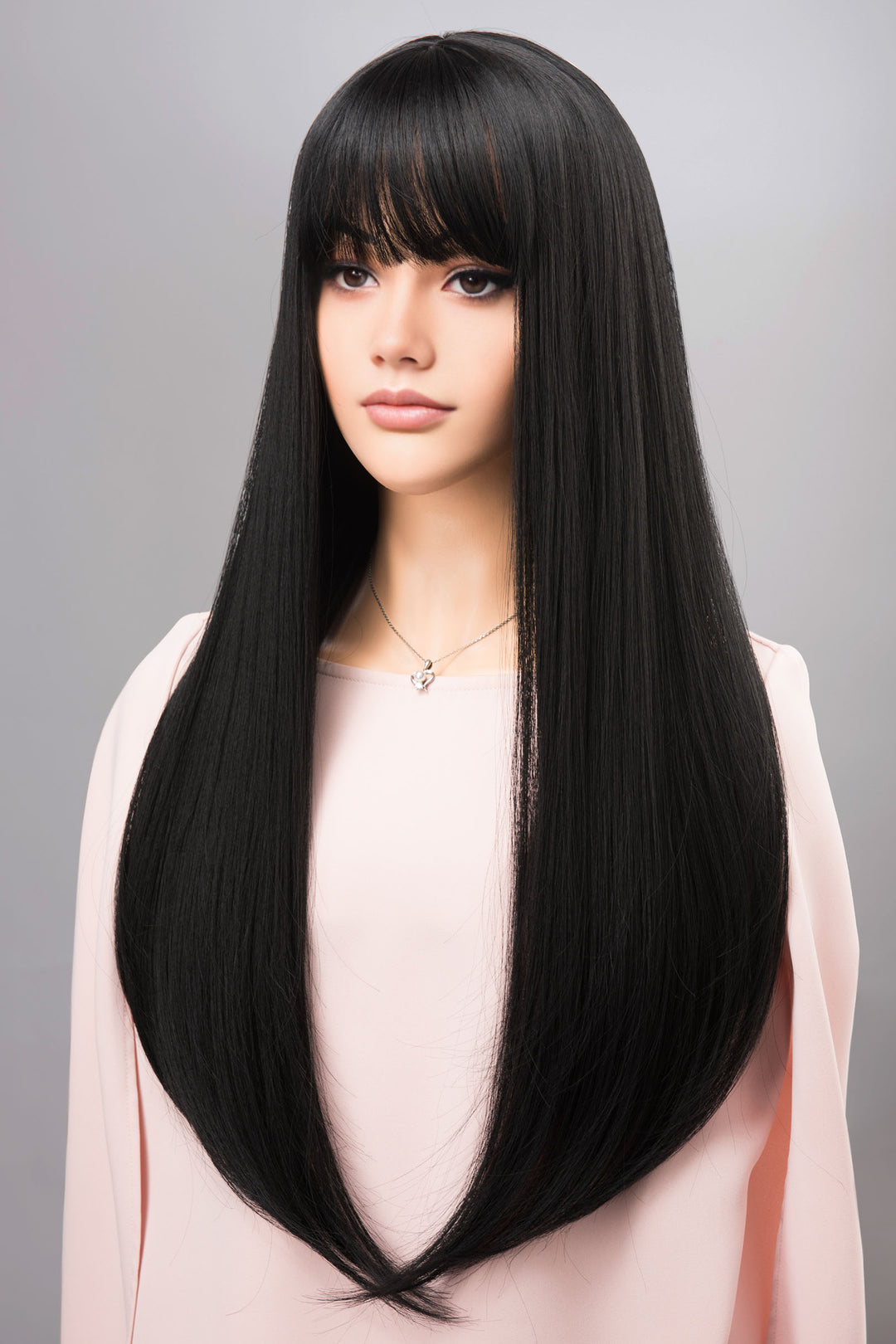 Wednesdays Cosplay Wig Black Wig with Bangs Silky Long Straight Gothic Wig Maeve