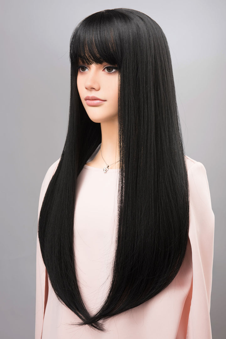 Wednesdays Cosplay Wig Black Wig with Bangs Silky Long Straight Gothic Wig Maeve