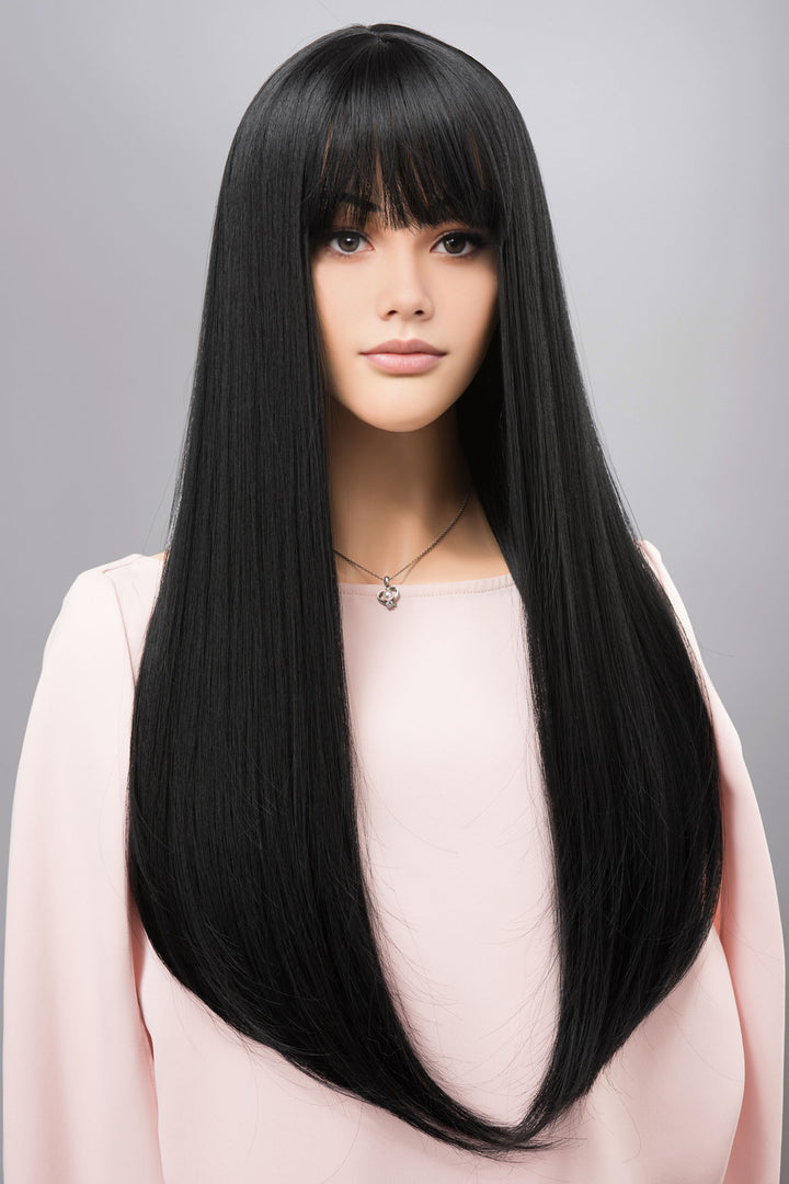 Wednesdays Cosplay Wig Black Wig with Bangs Silky Long Straight Gothic Wig Maeve