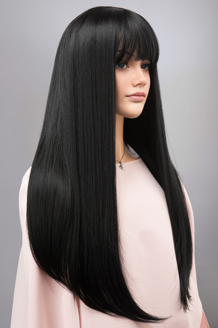 Wednesdays Cosplay Wig Black Wig with Bangs Silky Long Straight Gothic Wig Maeve