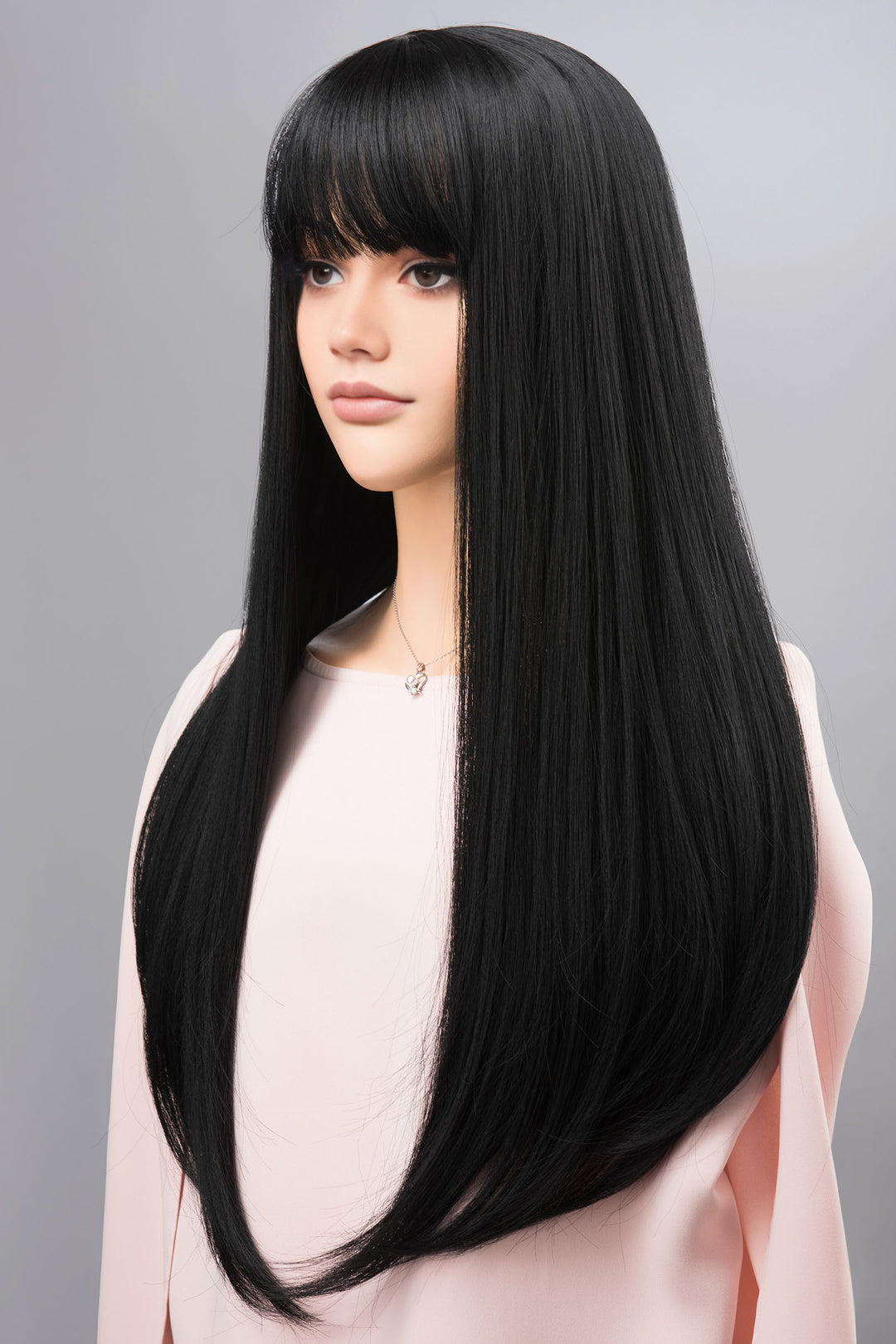 Wednesdays Cosplay Wig Black Wig with Bangs Silky Long Straight Gothic Wig Maeve