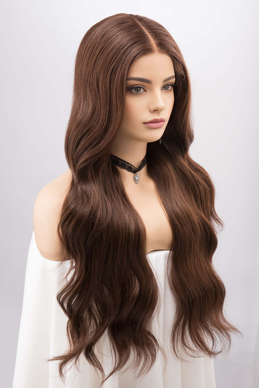 Chocolate Brown Long Wavy Lace Front Wig Middle T Part Lace Malani