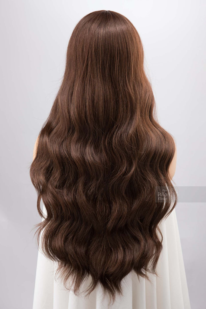 Chocolate Brown Long Wavy Lace Front Wig Middle T Part Lace Malani