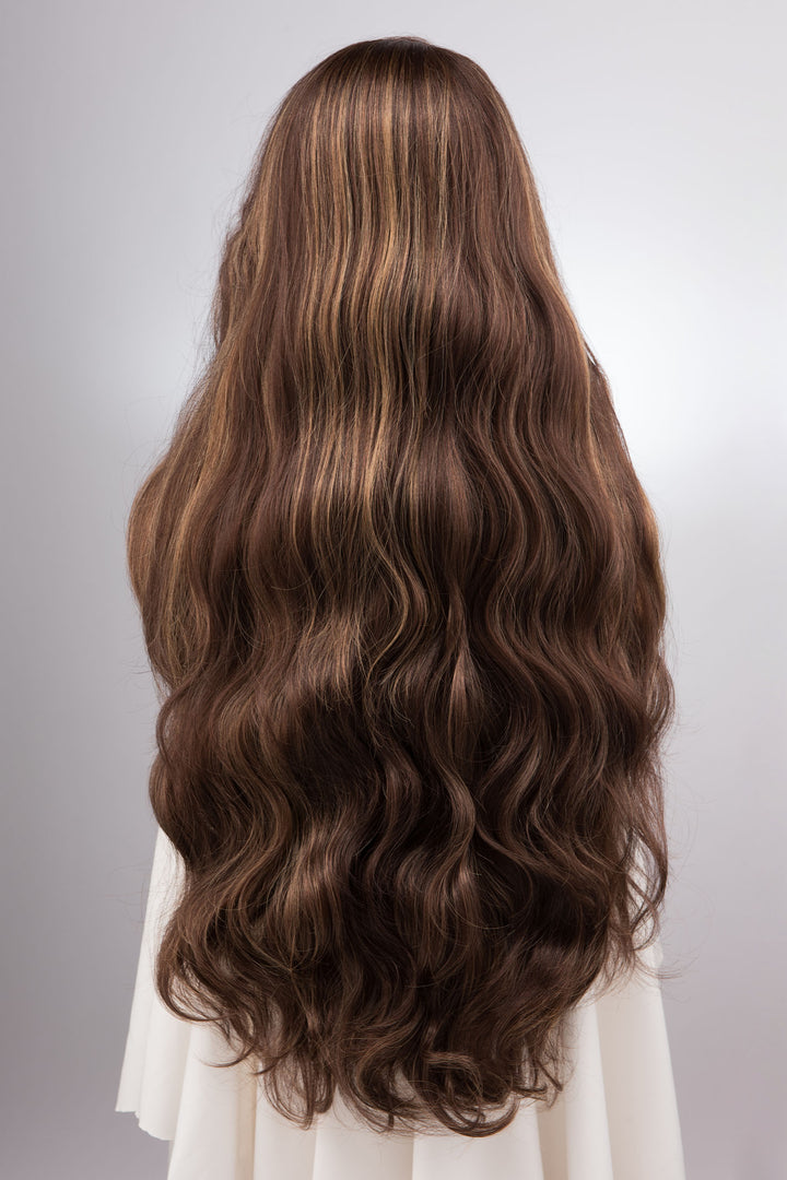Brown Blonde Highlight Wavy 13" X 6" Lace Top Synthetic Hair Wig Mallory
