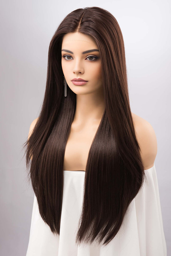 Dark Brown Wig Lace Front Wig Natural Straight Layered Cut Brown Wigs for Women Cosplay Wig Drag Queen Wig Chemo Wig Marley