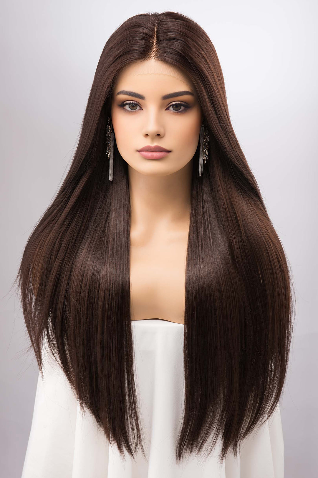 Dark Brown Wig Lace Front Wig Natural Straight Layered Cut Brown Wigs for Women Cosplay Wig Drag Queen Wig Chemo Wig Marley