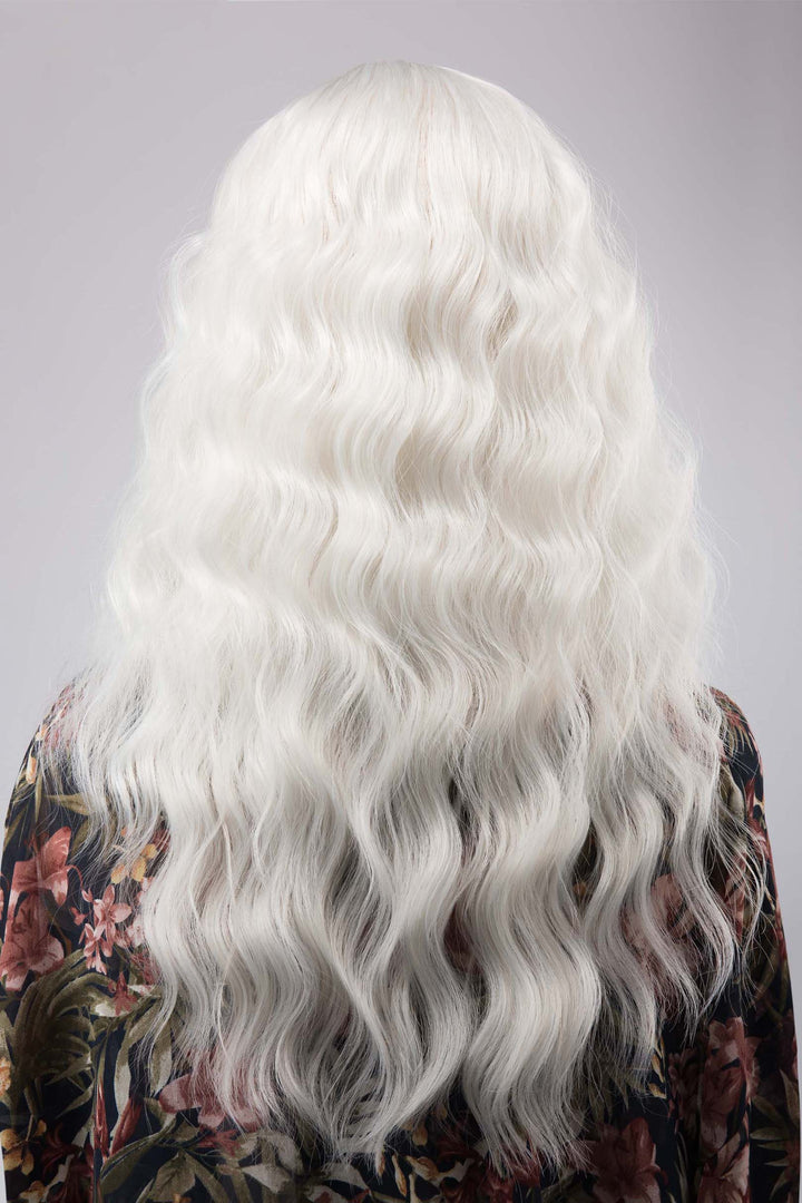 Pearl White Wavy Synthetic Wig with Bangs Marlon