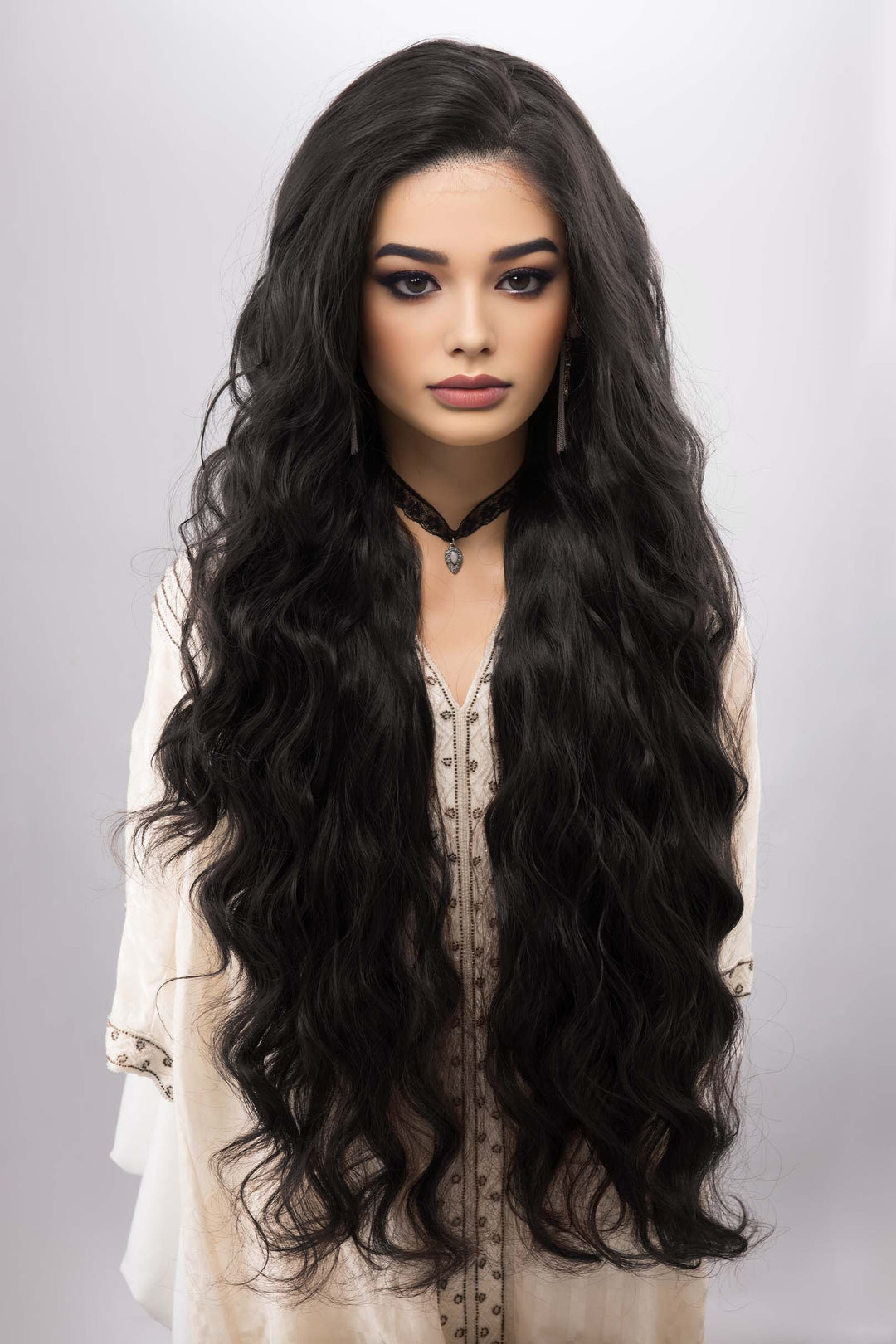 Natural Black Wig 13" X 6" Large Base Lace Front Wig 32 inches Wavy Long Wig Cosplay Witcher Yennefer Wig Halloween Costume Wig Maxwell