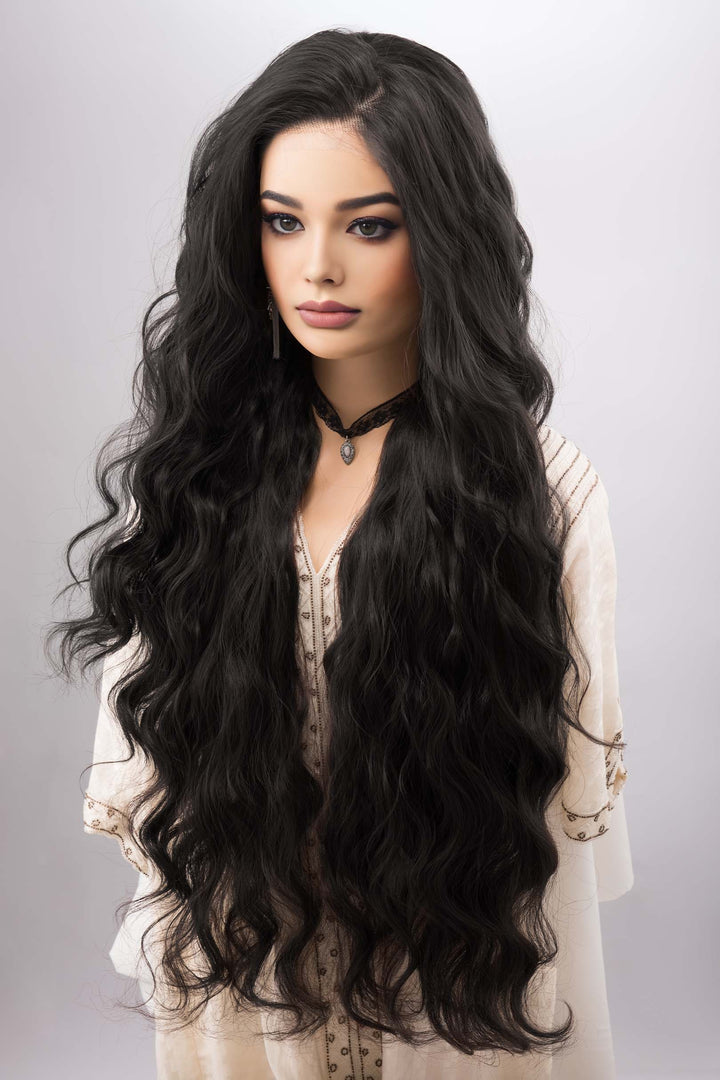 Natural Black Wig 13" X 6" Large Base Lace Front Wig 32 inches Wavy Long Wig Cosplay Witcher Yennefer Wig Halloween Costume Wig Maxwell