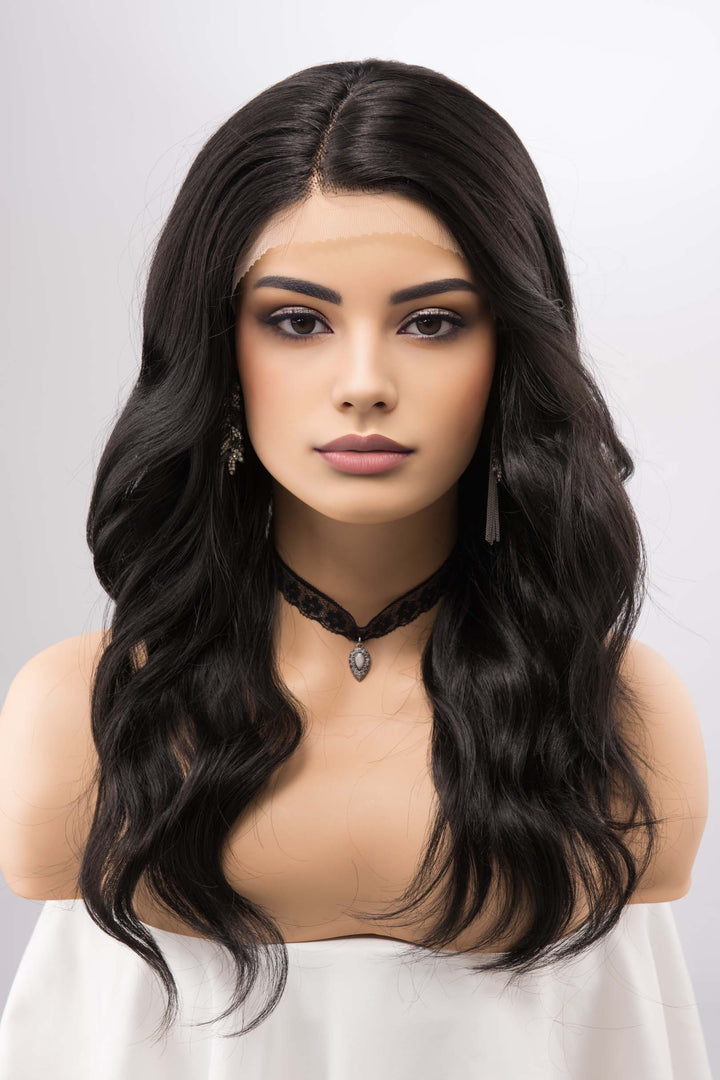 Natural Black Wig Jet Black Lace Front Wig Wavy Front Lace Wig Natural Looking Wig for Hair Loss Wigs for Chemo MEGAN