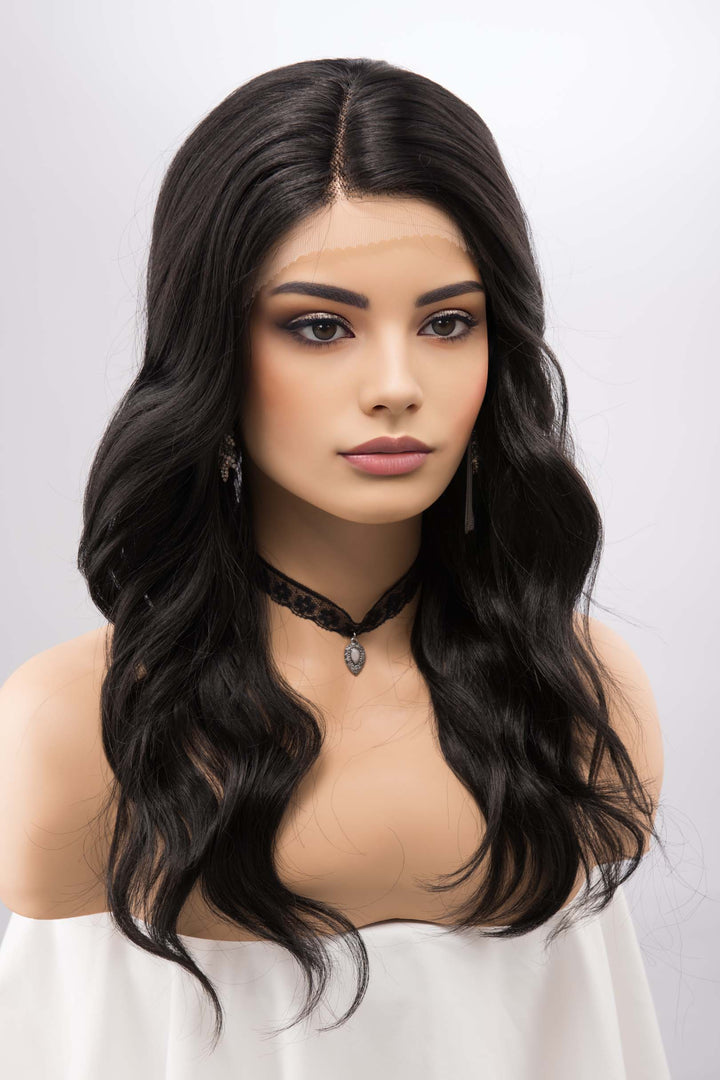 Natural Black Wig Jet Black Lace Front Wig Wavy Front Lace Wig Natural Looking Wig for Hair Loss Wigs for Chemo MEGAN