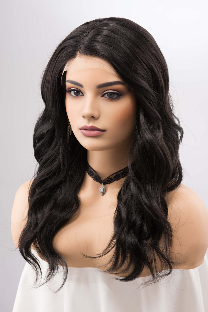Jet Black Wavy Lace Front Synthetic Wig Megan