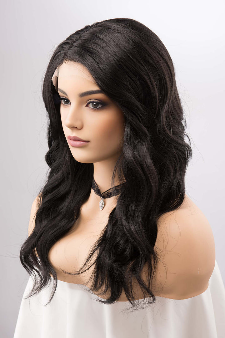 Natural Black Wig Jet Black Lace Front Wig Wavy Front Lace Wig Natural Looking Wig for Hair Loss Wigs for Chemo MEGAN