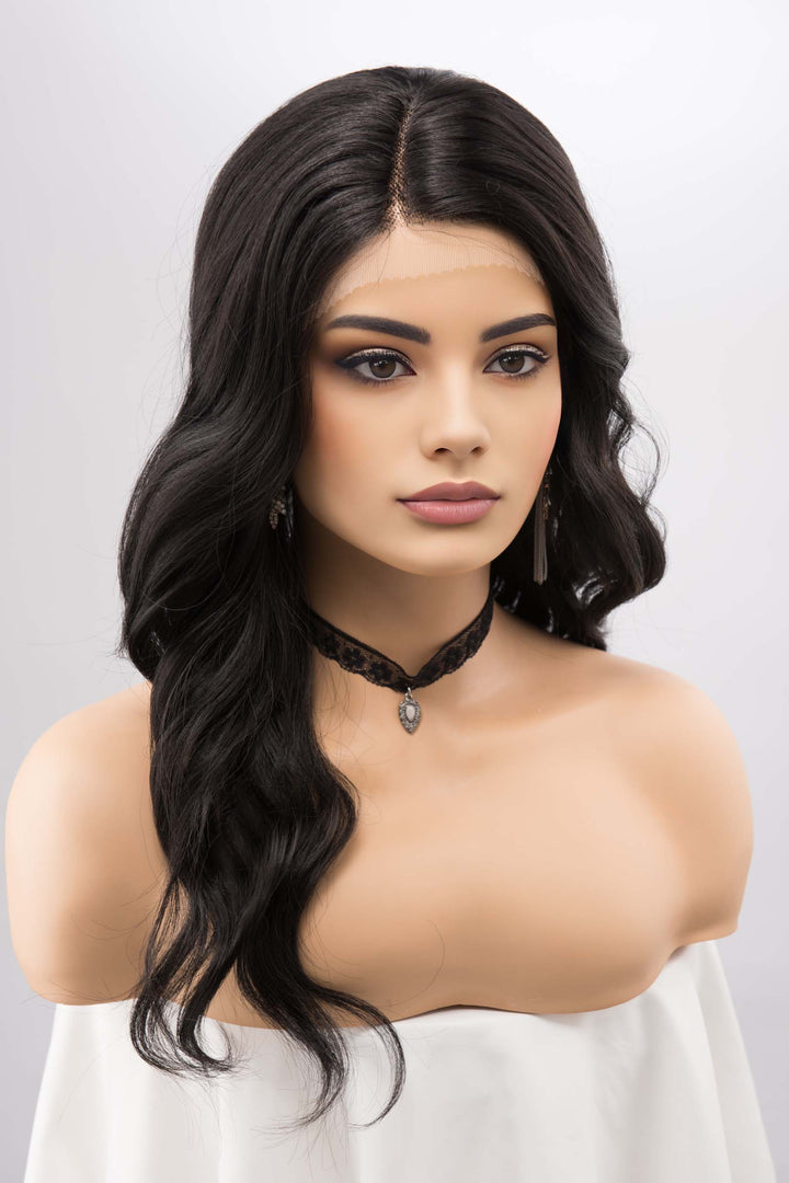 Jet Black Wavy Lace Front Synthetic Wig Megan