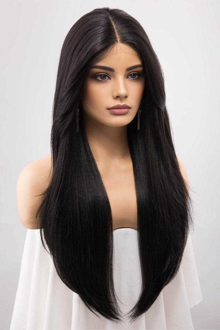Jet Black Straight Lace Front Synthetic Wig with Curtain Bangs Melody