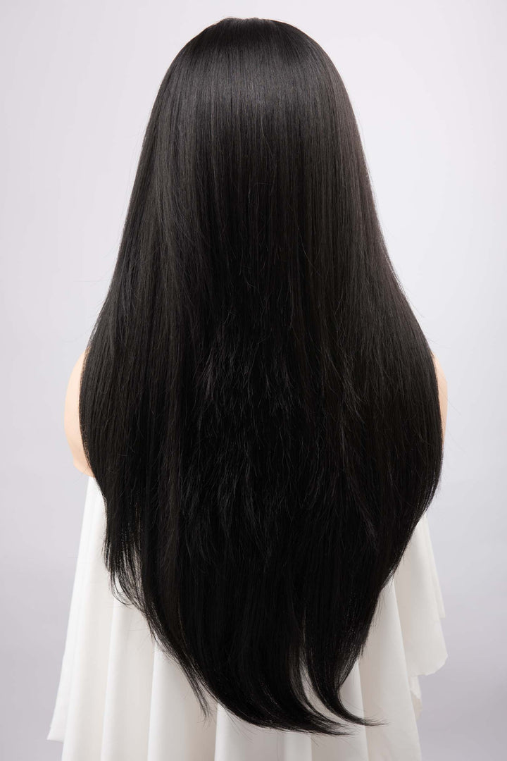 Jet Black Straight Lace Front Synthetic Wig with Curtain Bangs Melody